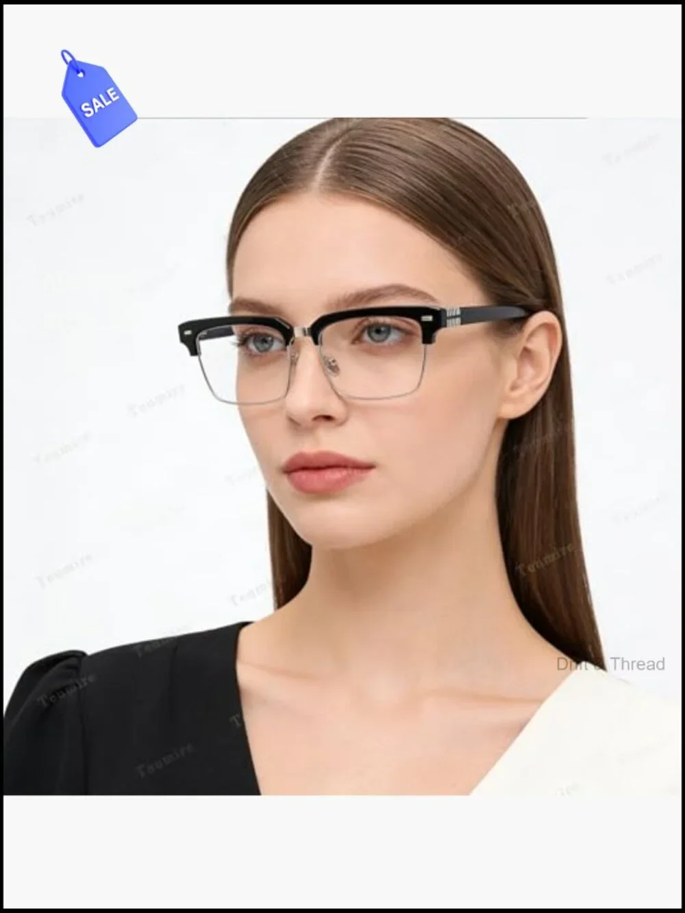 Semi Rimless Rectangle Blue Light Glasses for Men Women Black Square Eyewear